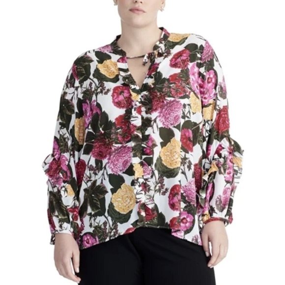 RACHEL RACHEL ROY Womens Beige Ruffled Animal Print Long Sleeve Jewel Neck Top main image 1